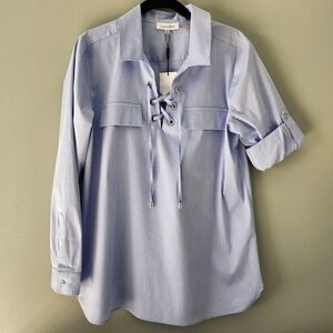 CALVIN KLEIN Shoe String Closure V- Neck Light Blue Tunic Size Medium